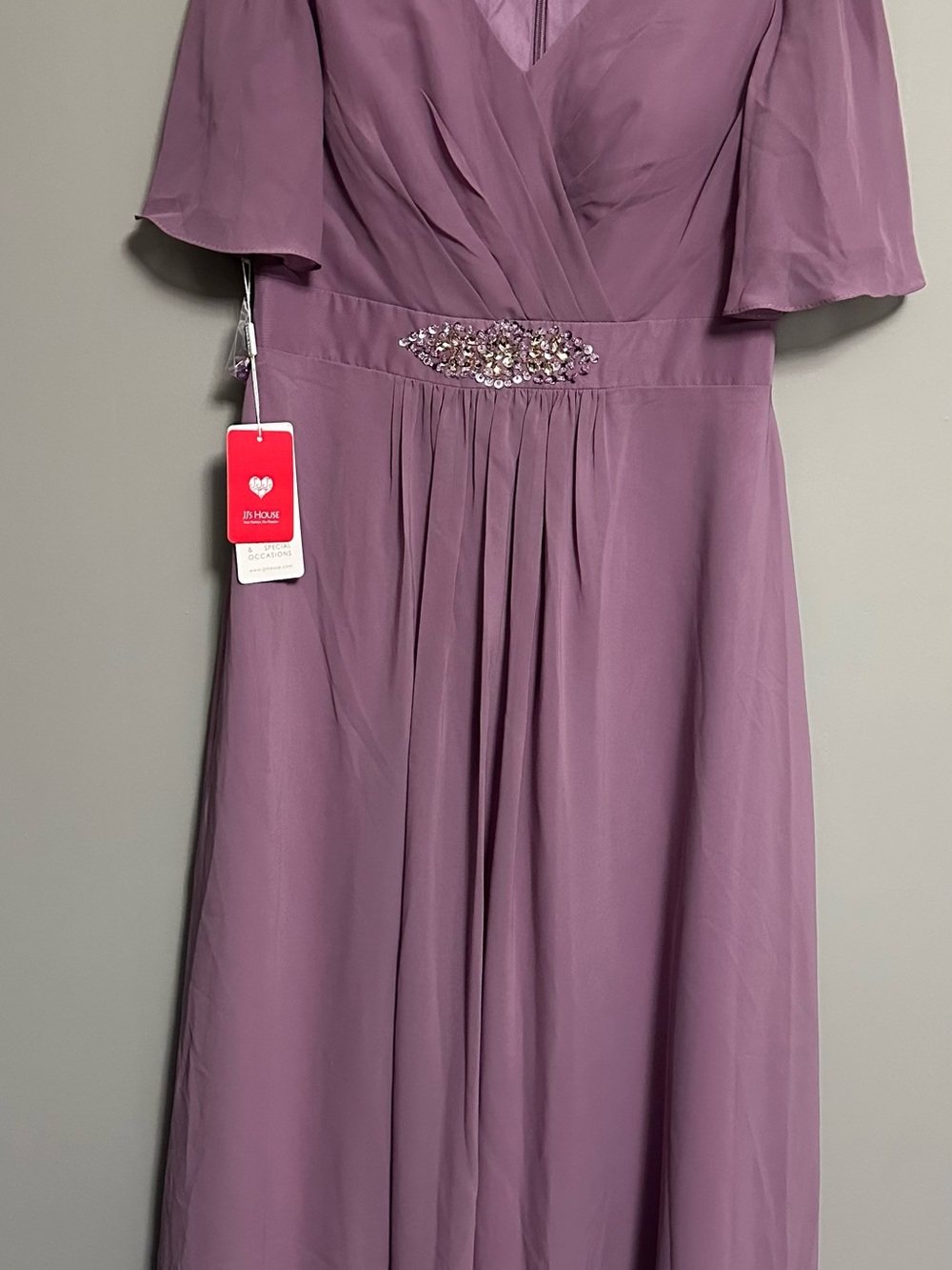 JJs House Plum Chiffon Maxi Dress with Beaded Waist Accent